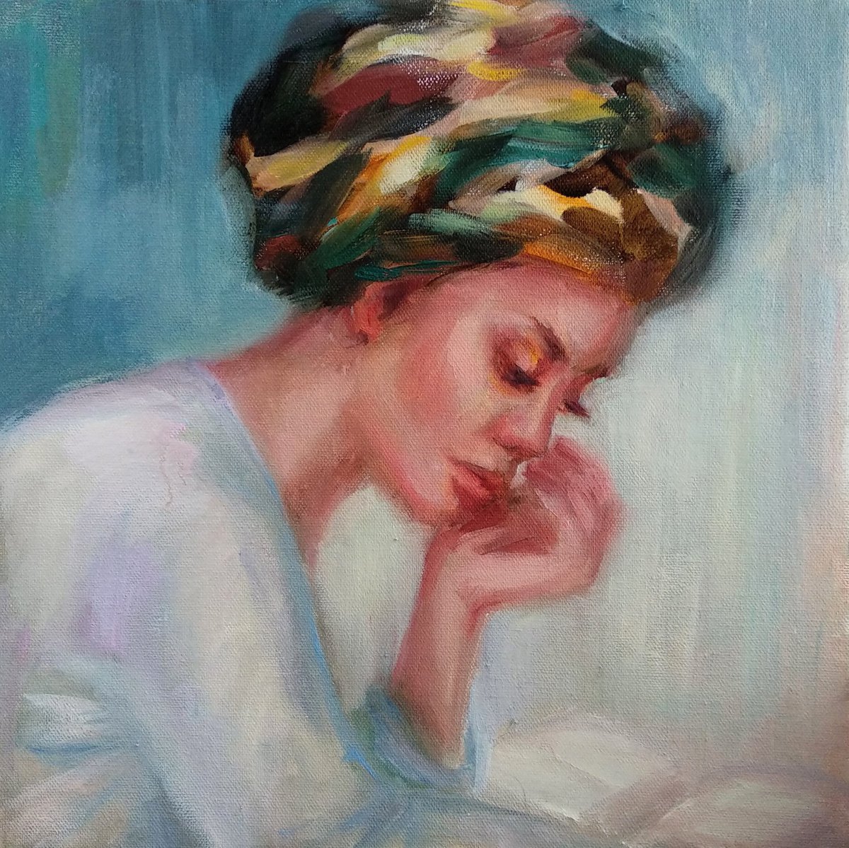 Woman Portrait Reading a Book by Anastasia Art Line