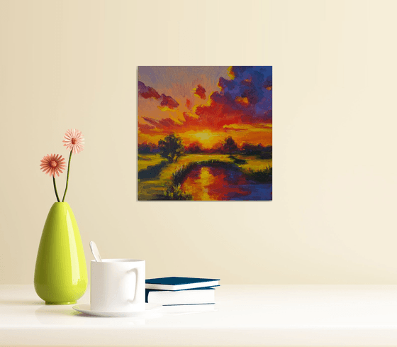 Sunset landscape lake