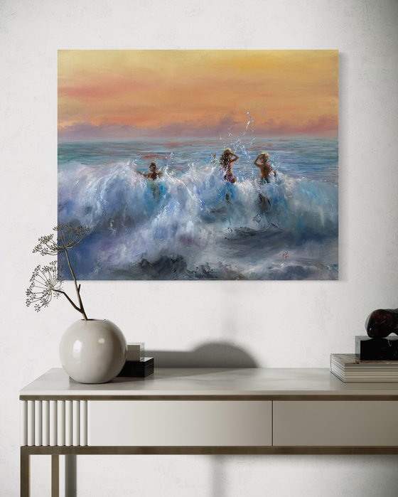 Jumping sunset waves