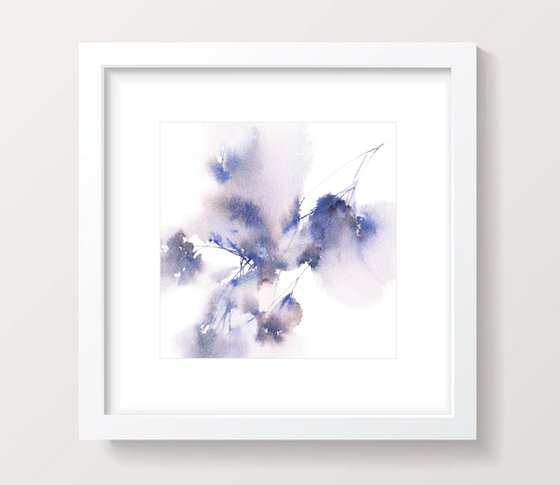 Blue flowers diptych. Watercolor painting set of 2