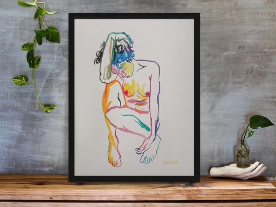 Female Nude Art Original Painting Drawing Charcoal Water Colour Nude