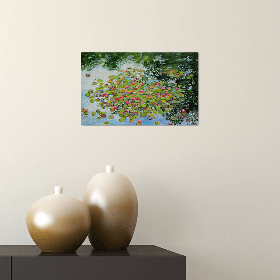 Water lilies paradise! Acrylic painting on handmade paper