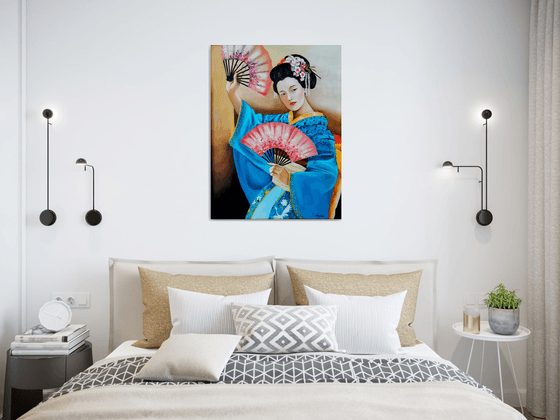 Danza dei ventagli - original painting-Geisha-portrait