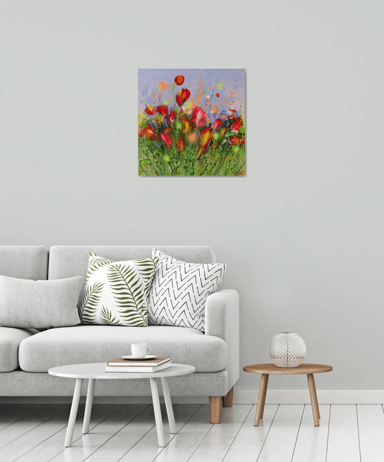 23.6" Poppies at Sunset, Abstract Flowers