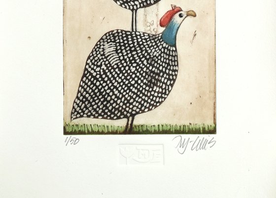 Two little guinea hens