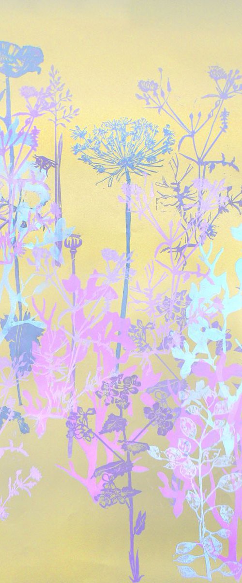 Flora and fauna on gold #1 by Carolynne Coulson