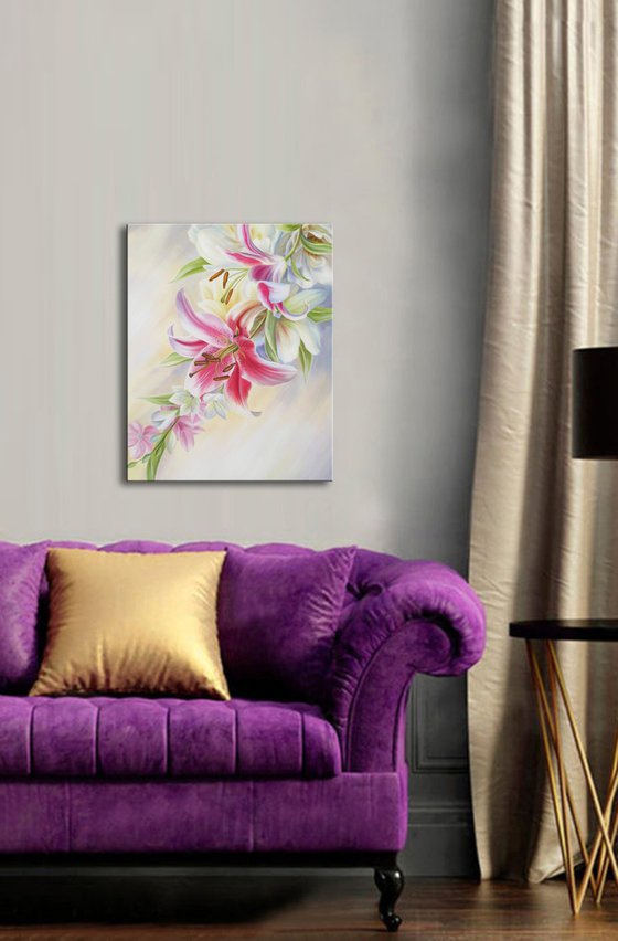 "Poetry of flowers", lilies painting