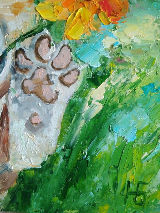 Happy summer, Corgi Painting Original Art Dog Artwork Pet Portrait Wall Art