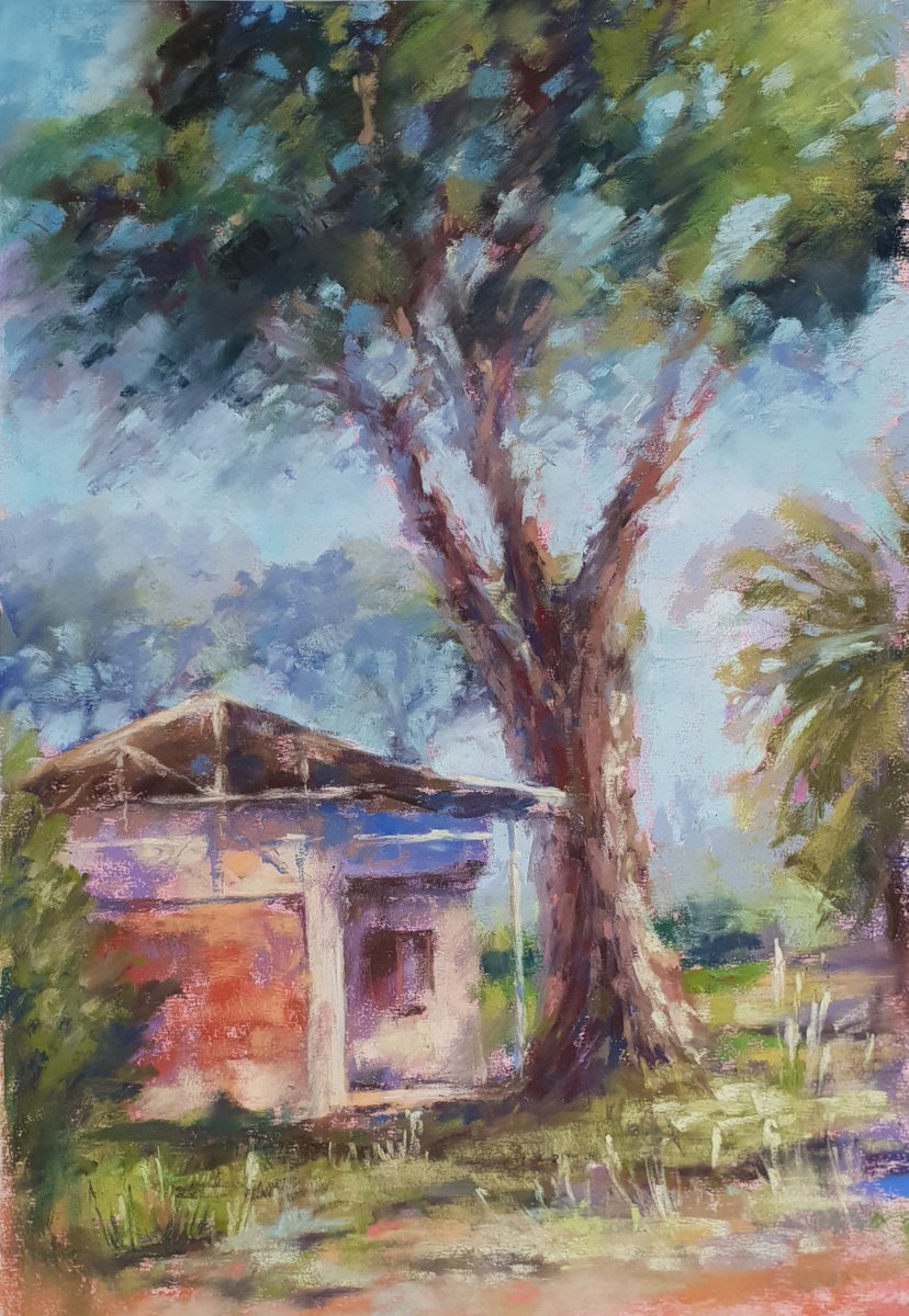 Impressionistic Landscape Pastel Drawing By Elena Genkin, 12 X 18, Dream Place, Original Artwork