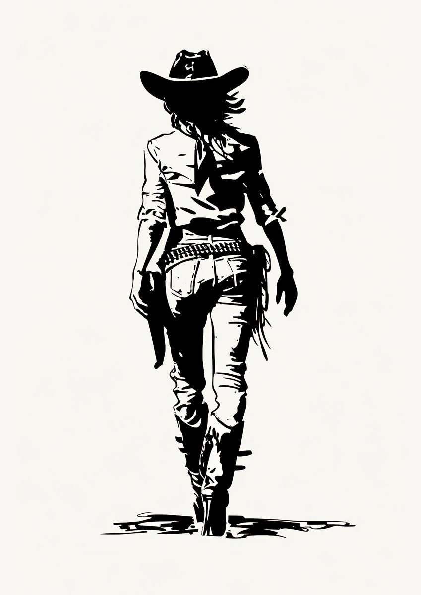 Illustrative Portrait Ink Drawing By Kosta Morr, 12 X 17", Cowgirl, Original Artwork