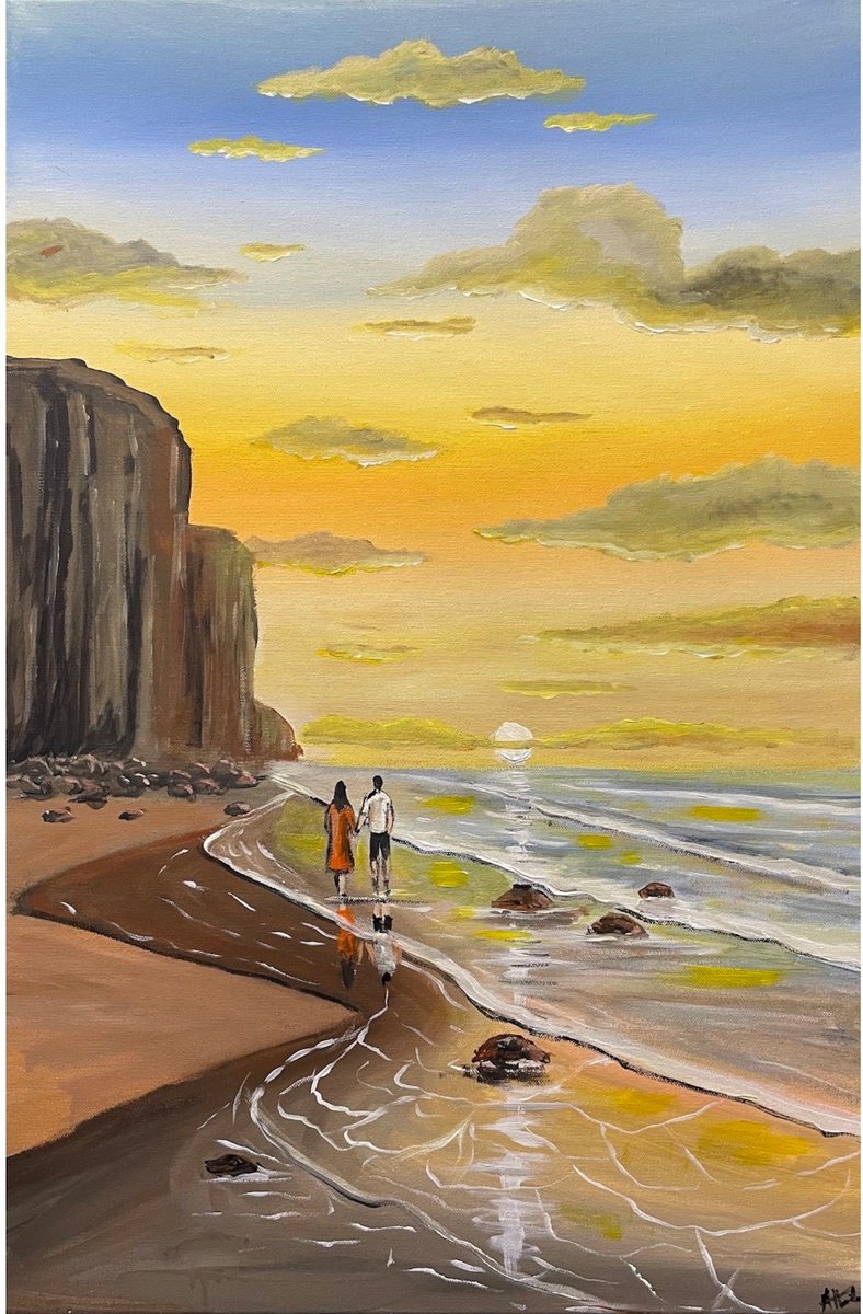 Impressionistic Landscape Oil Painting By Aisha Haider, 20 X 30, Sunset Paradise 2, Original Artwork