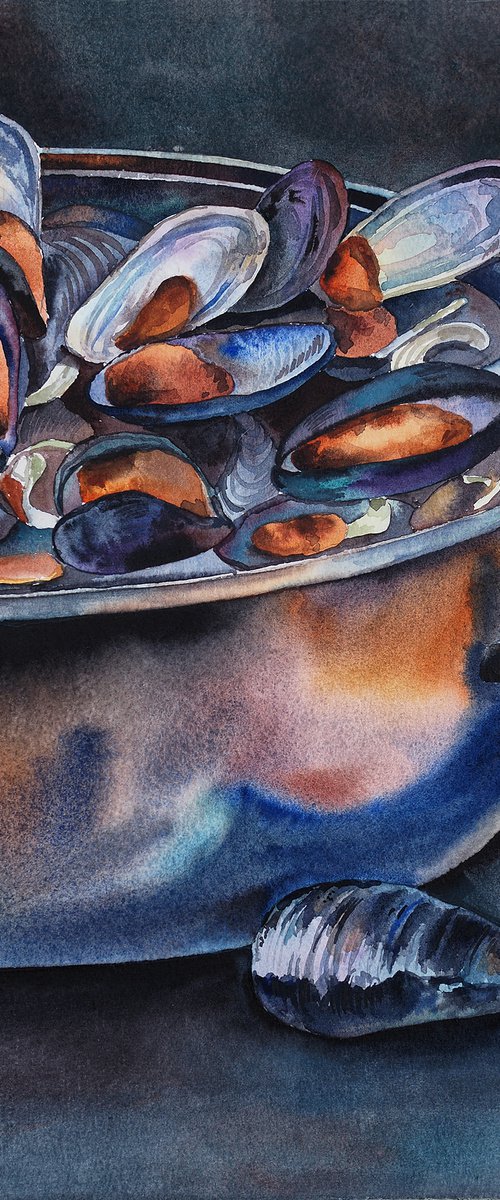 Mussels in a saucepan by Delnara El