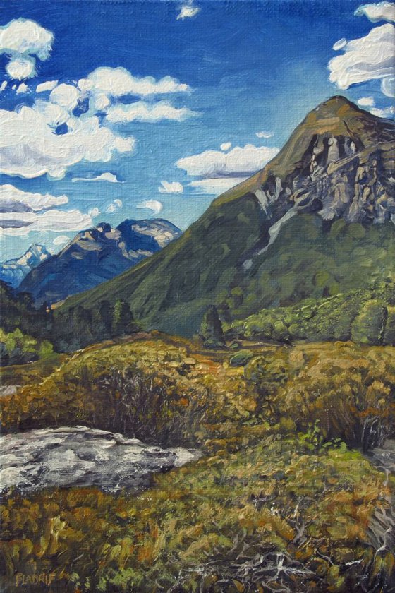 View from the Pass Burn Valley towards the Ailsa Mountains on Te Araroa Trail