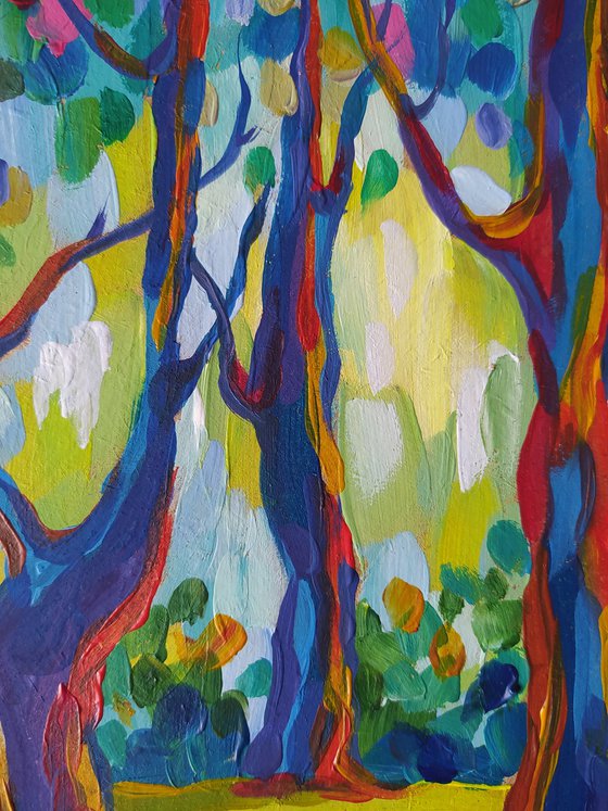 Trees - acrylic, flowers, landscape, summer, trees, forest, landscape, painting, trees acrylic painting,  painting, landscape painting