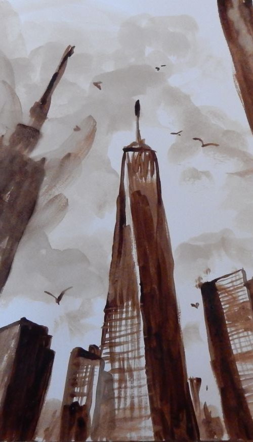Skyscrapers. Coffee painting. by Vita Schagen