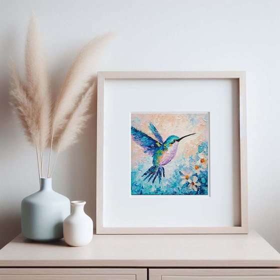 Hummingbird Painting Original Art Bird Artwork Mini Wall Art