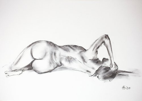 Nude in charcoal. 27. Black and white minimalistic female girl beauty body positive by Sasha Romm