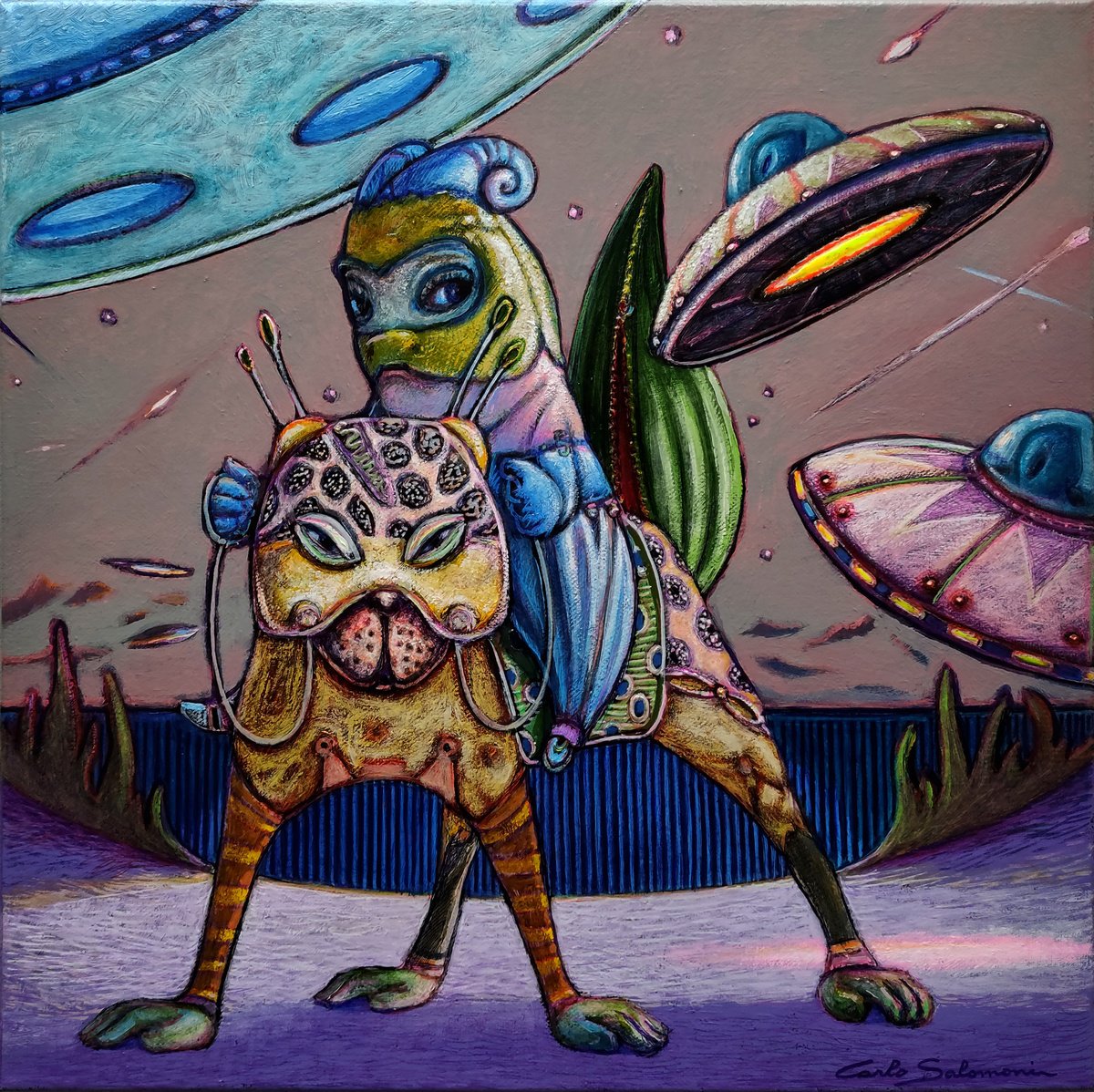 Surrealistic Portrait Painting By Carlo Salomoni, 16 X 16, Peoples, Original Artwork