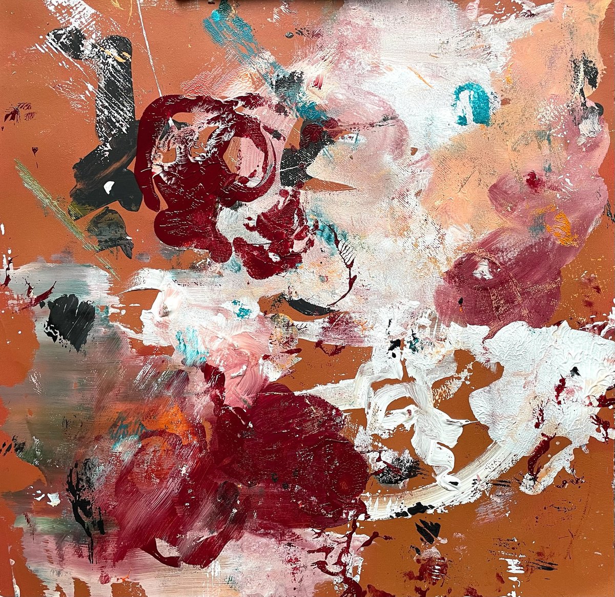 Organic Abstract Acrylic Painting By Christel Haag, 15 X 16, Lebenswege 2, Original Artwork