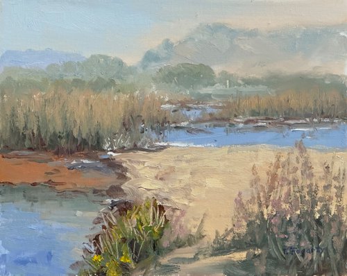 Carmel River Lagoon plein air by Tatyana Fogarty