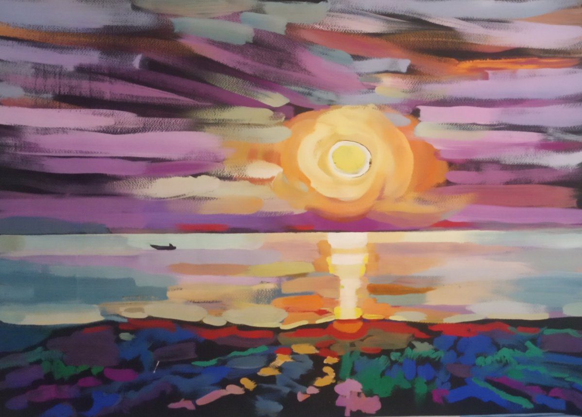 Impressionistic Landscape Painting By Valentina Kachina, 28 X 20", Sunrise, Original Artwork