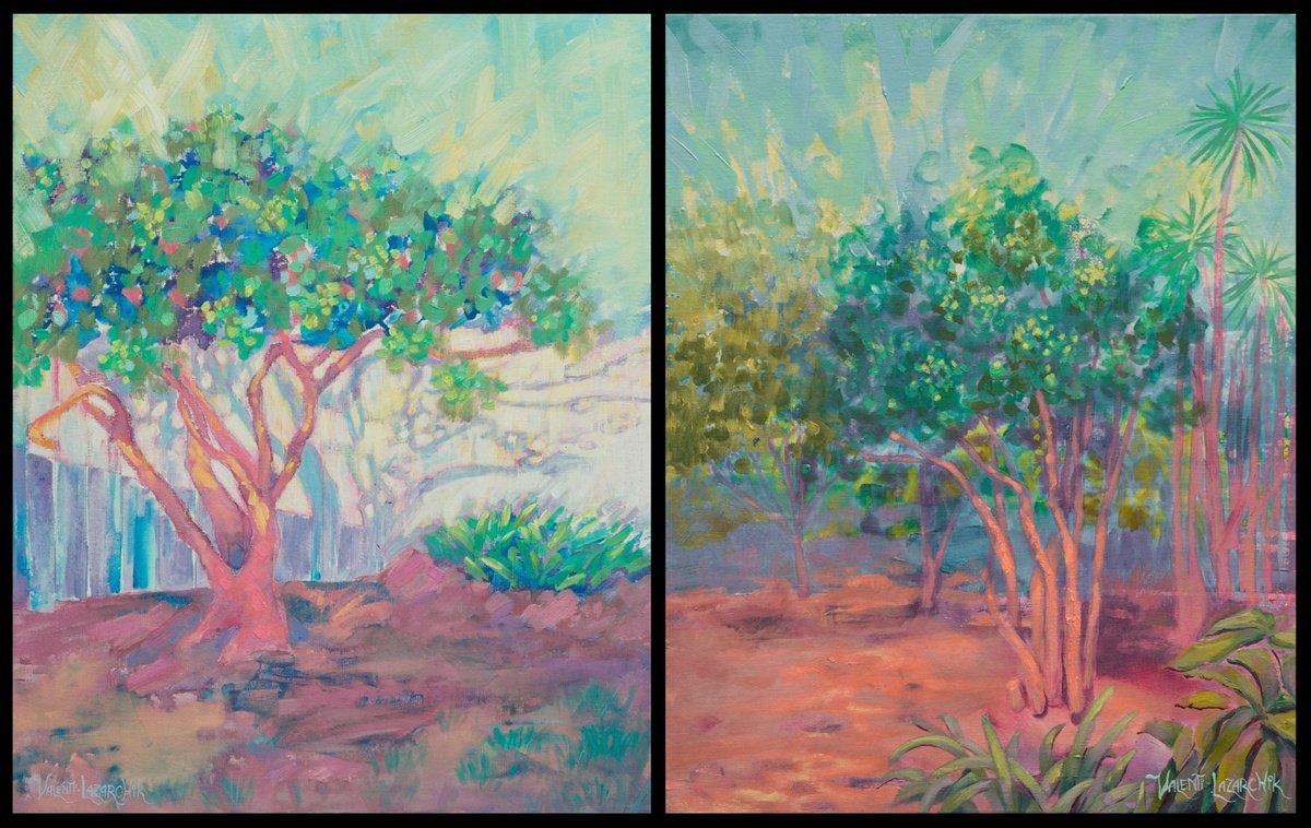 Spring Shine Set, (2) panels 16 w x 20 h, total size 16 h x 32 w by Gina Valenti-Lazarchik