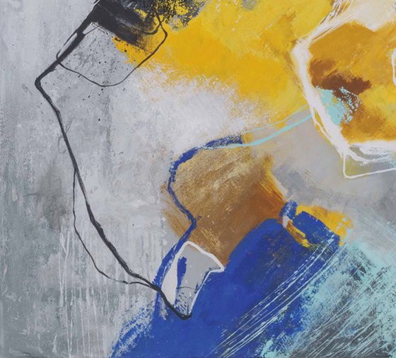 "Warm and cold" Abstrac yellow blue teal art