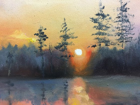 Lake Painting Sunset Landscape painting 50x70cm