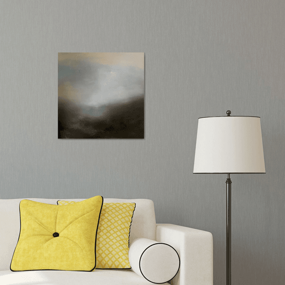 Serenity 50X50 cm  - gold particles original oil painting landscape gift modern urban art office art decor home decor gift idea