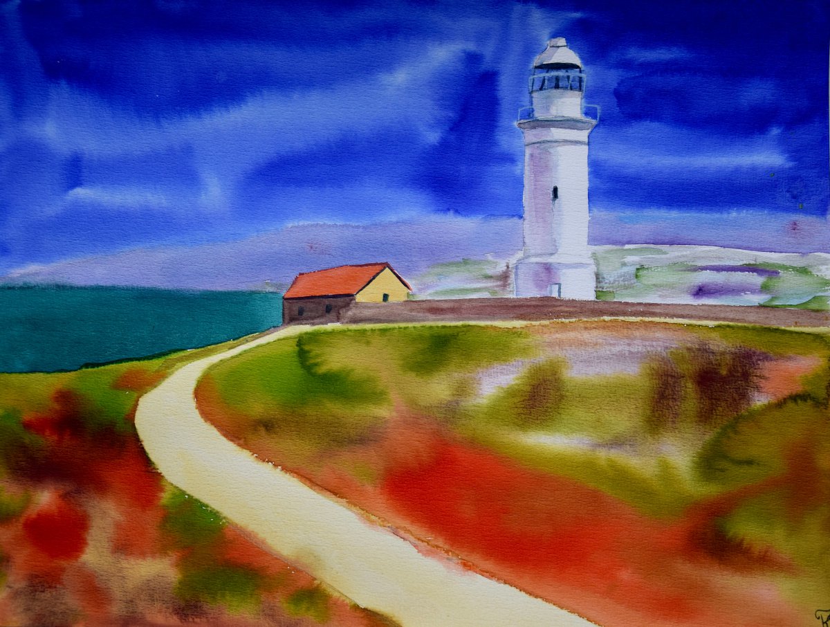 Lighthouse Original Watercolour Painting, Seascape Wall Art, Sea Large Artwork by Kate Grishakova