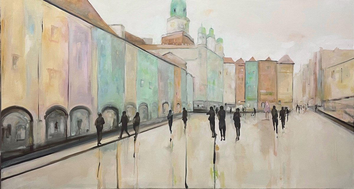 Abstract Portrait Oil Painting By Romuald Mulk Musiolik, 55 X 30", Poznan Green, Original Artwork