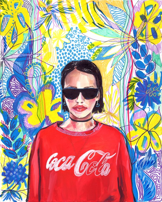COCA COLA GIRL - original oil painting, 40 x 50 cm, pop art