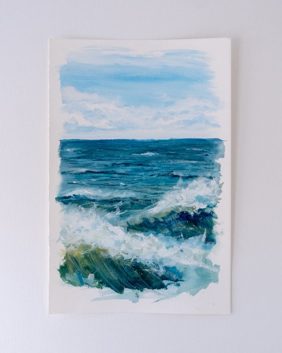 "Ocean Diary from April 8th, 2019" mixed-media painting
