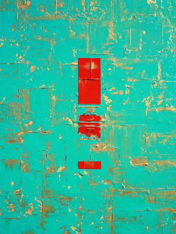 Primitive Aqua Gold Red Abstract