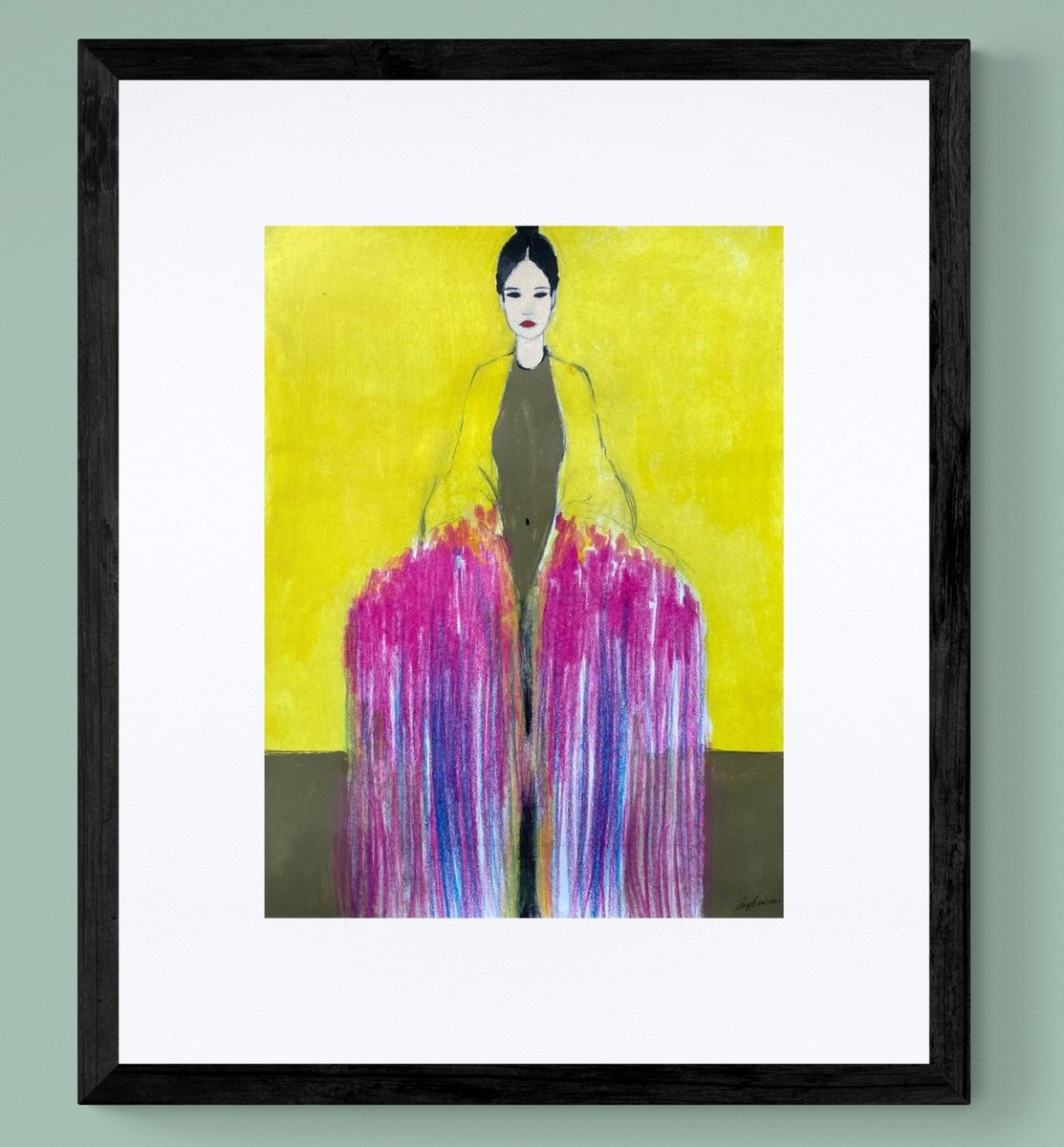 Abstract Portrait Painting By Gela Mikava, 17 X 20, Girl With A Bouquet, Original Artwork