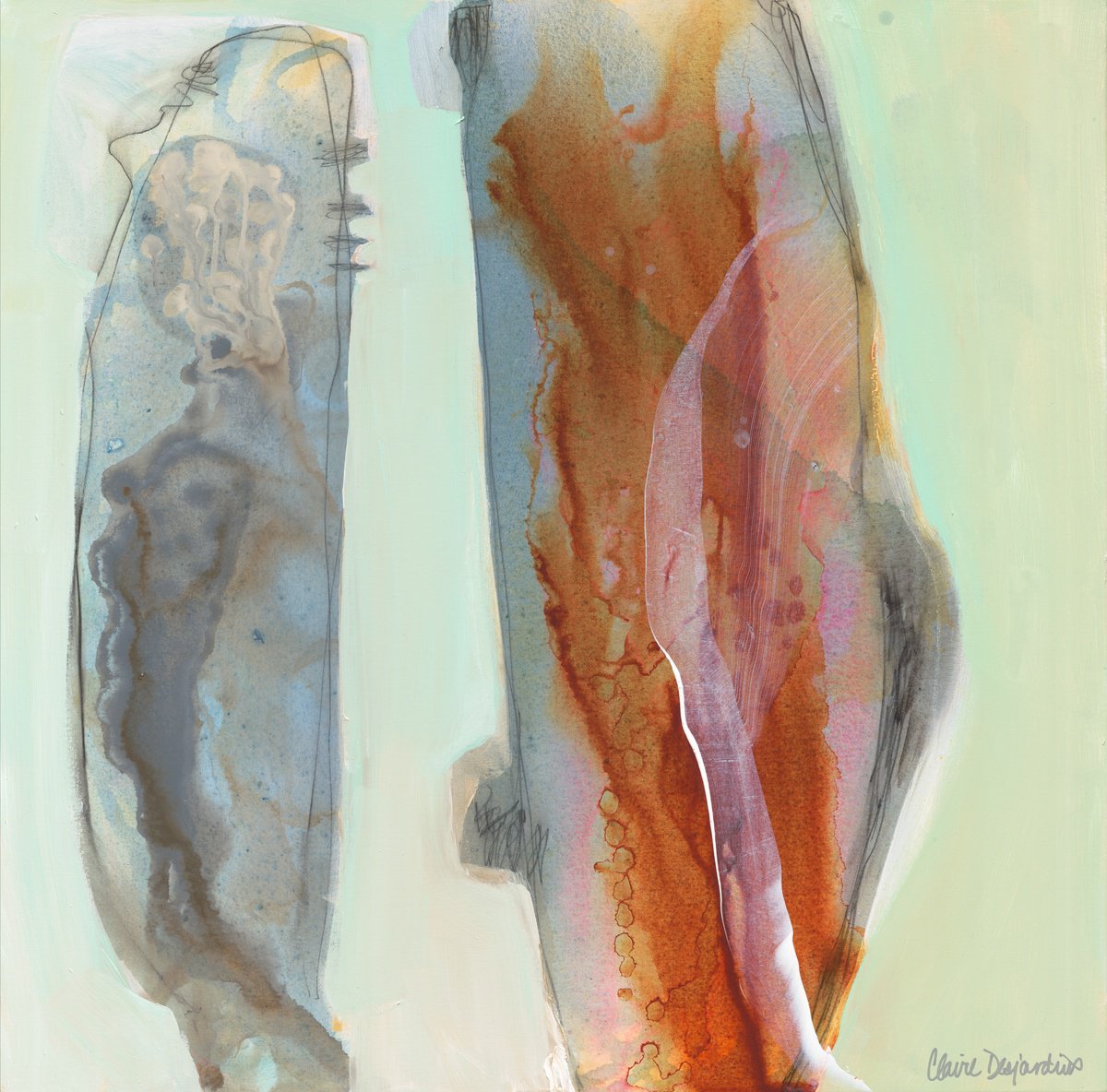 Abstract Acrylic Painting By Claire Desjardins, 36 X 36, Sigh Of The Times, Original Artwork