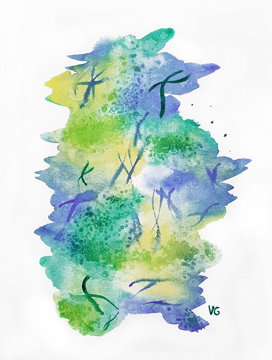 Pine forest Abstract Watercolor Painting on Paper by Viktoriya Gorokhova