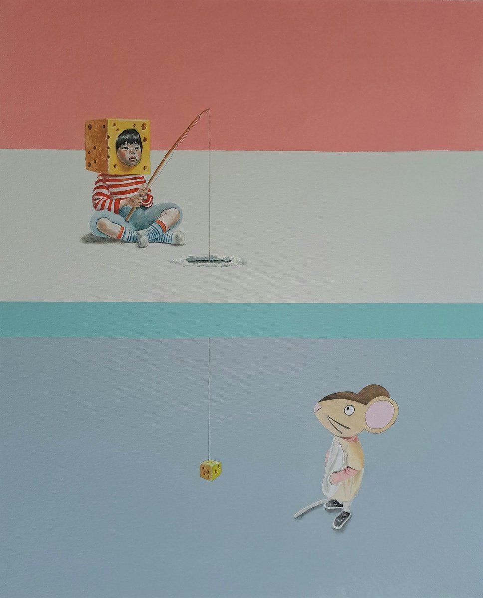 Surrealistic Painting , (M)Ice Fishing Too By Lee Jenkinson, 18 X 22, Artwork For Sale On Artfinder