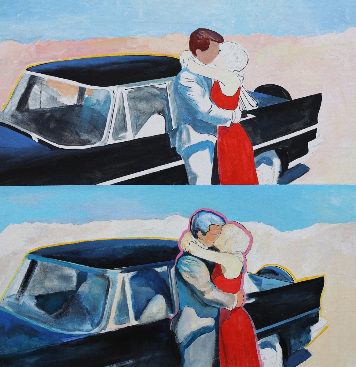 Urban And Pop Portrait Acrylic Painting By Artem Andreichuk, 47 X 49, Kiss, Original Artwork