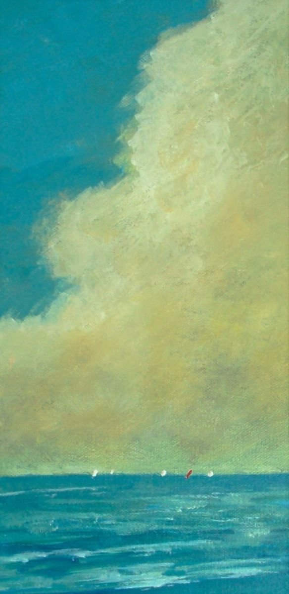 Impressionistic Landscape Acrylic Painting By David J Edwards, 6 X 12, Red, White And Blue, Original Artwork