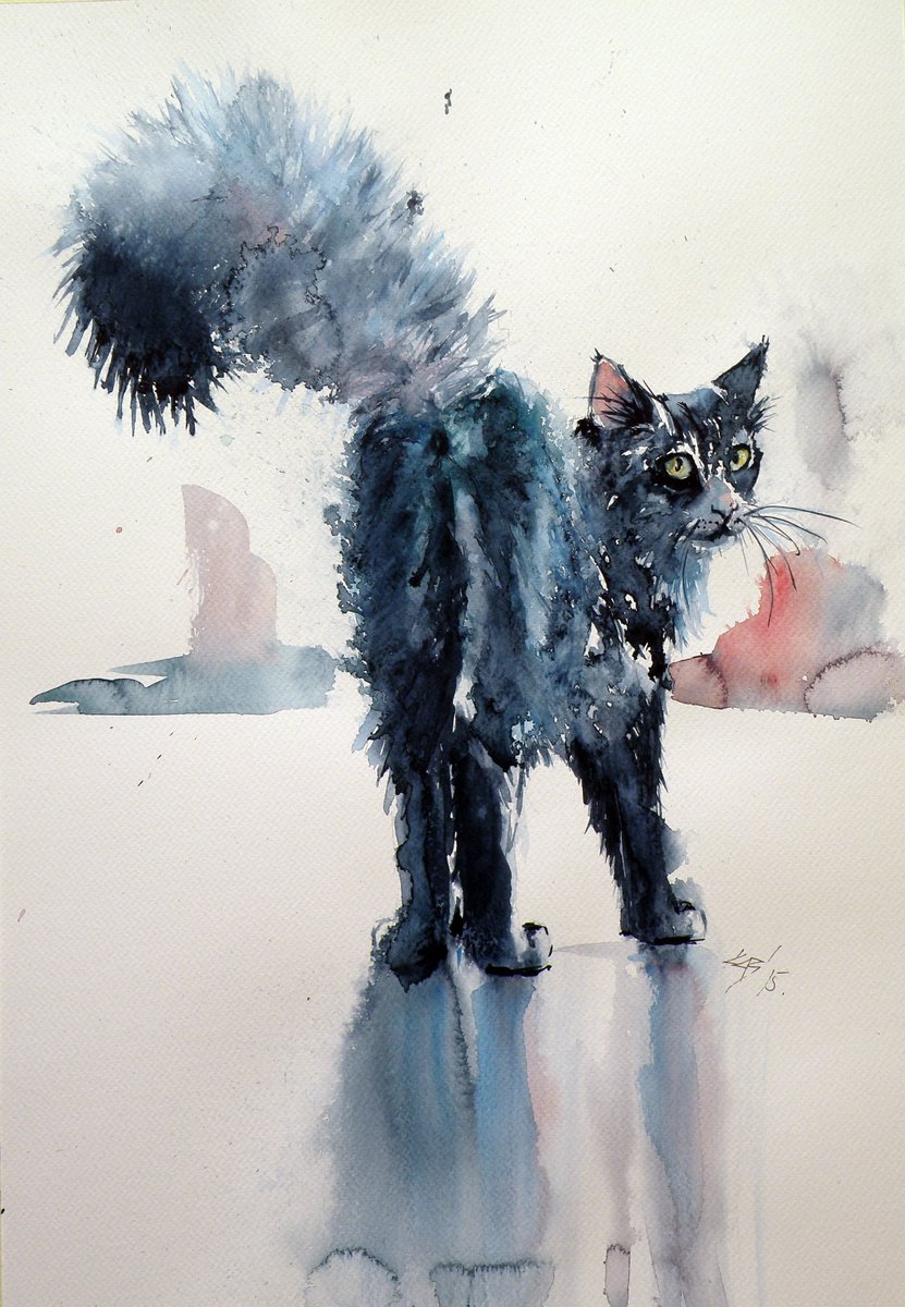 Black cat watching /52,5 x 32,5 cm/ by Kovcs Anna Brigitta