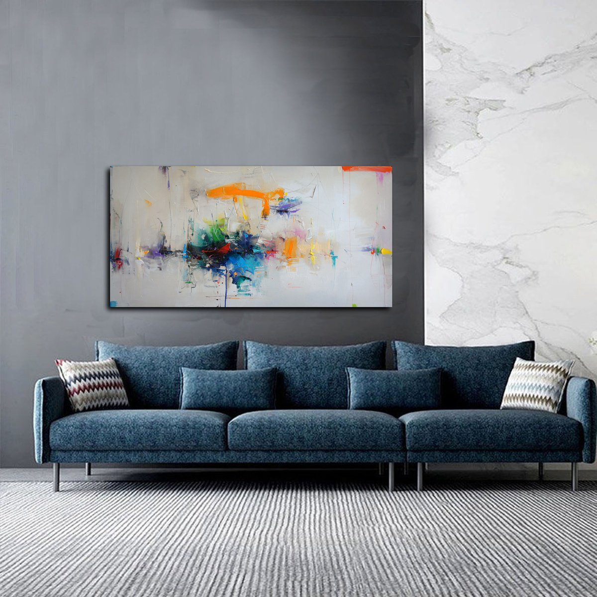 Expressive Abstract Oil Painting By Stanislav Lazarov, 47 X 24", Sea Shaps, Original Artwork