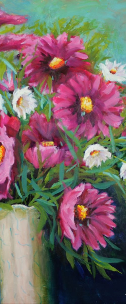 Pink and White Daisies by Marion Derrett