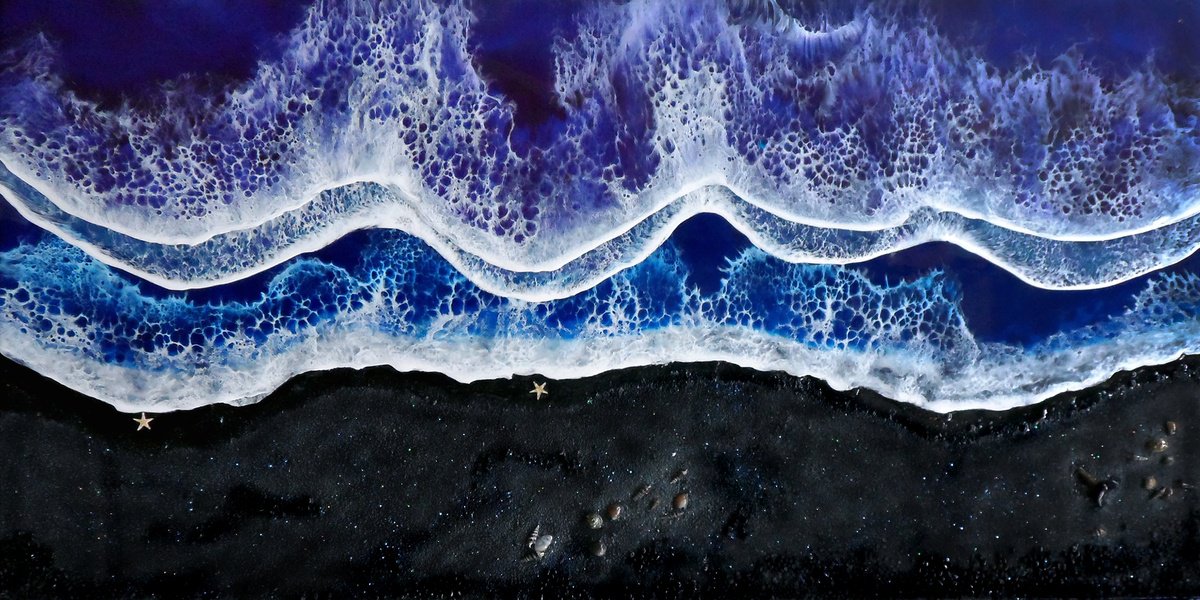 Organic Landscape Painting By Jane Biven, 48 X 24, Black Beach, Original Artwork