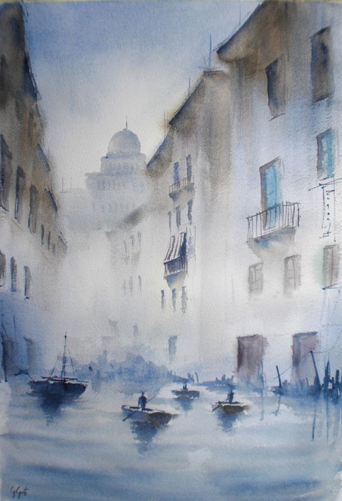 boats in the mist by Giorgio Gosti