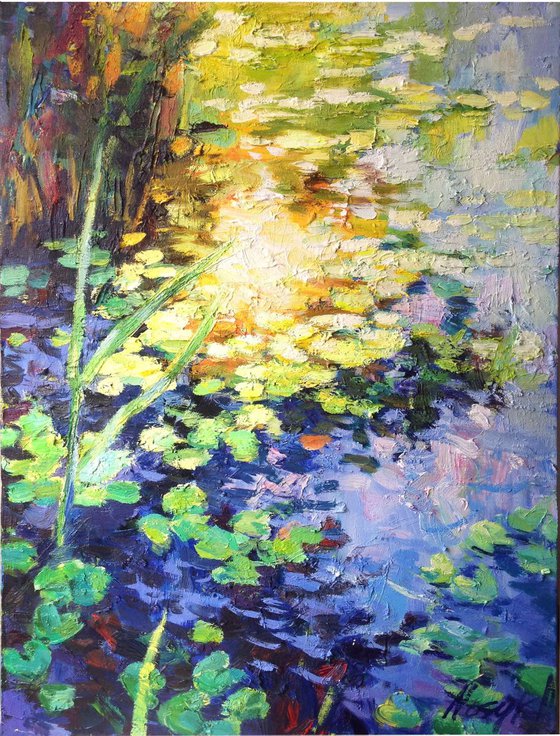 Sun light l Abstractwaterlily waterlilies pond oil painting landscape river sunlight waterlily