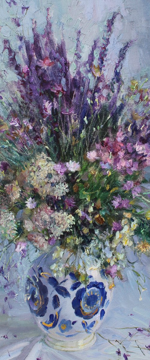 Wildflowers on blue by Volodymyr Tarabanov
