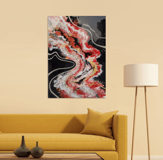 River of time original acrylic resin painting, abstract art, explosion of emotions, office art, home decor