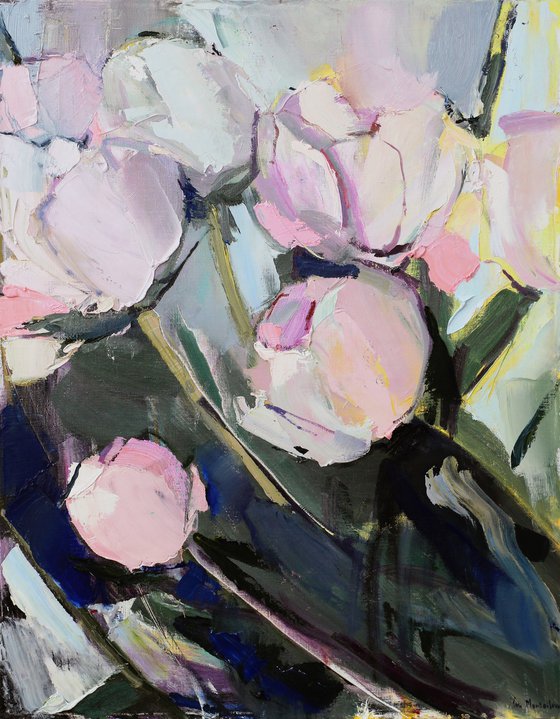 Pink flowers - Large - Oil painting