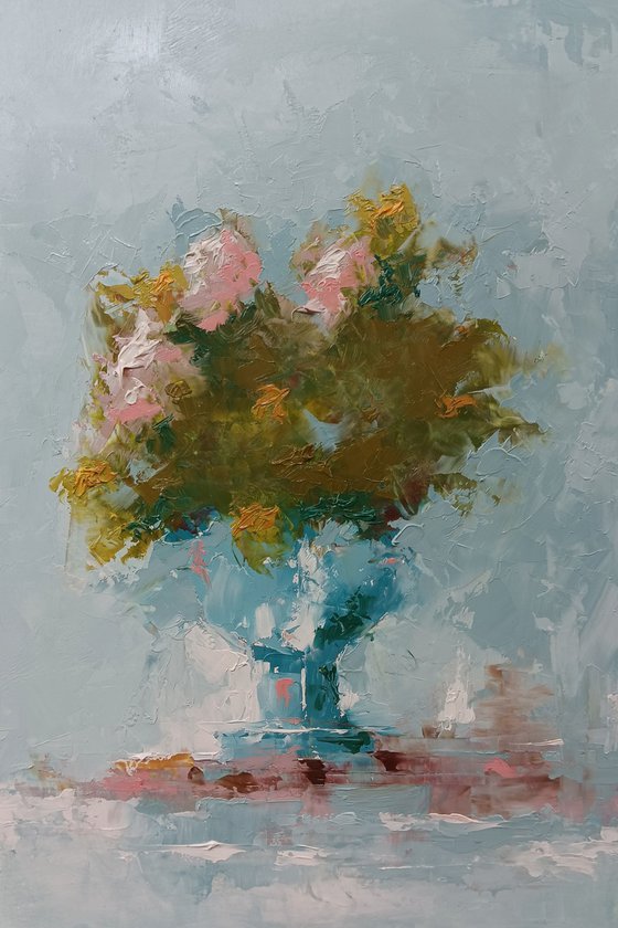 Modern still life painting. Flowers in vase